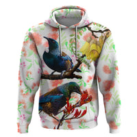 New Zealand Pohutukawa Tui Bird Zip Hoodie Kowhai Version LT03 Pullover Hoodie White - Polynesian Pride