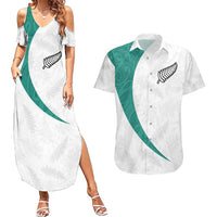 Custom New Zealand Football Couples Matching Summer Maxi Dress and Hawaiian Shirt Go All Silver Ferns - Towards World Cup 2026 LT03 White - Polynesian Pride
