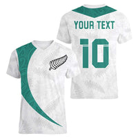 Custom New Zealand Football Women V-Neck T-Shirt Go All Silver Ferns - Towards World Cup 2026