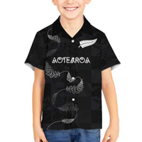 Custom New Zealand Rugby Family Matching Off The Shoulder Long Sleeve Dress and Hawaiian Shirt All Silver Ferns Blacks