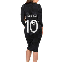 Custom New Zealand Rugby Long Sleeve Bodycon Dress All Silver Ferns Blacks