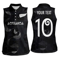 Custom New Zealand Rugby Women Sleeveless Polo Shirt All Silver Ferns Blacks