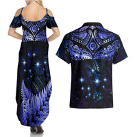 New Zealand Matariki Couples Matching Summer Maxi Dress and Hawaiian Shirt Maori Pattern and Matariki Sky Night LT03 - Polynesian Pride