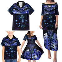 New Zealand Matariki Family Matching Puletasi and Hawaiian Shirt Maori Pattern and Matariki Sky Night LT03 - Polynesian Pride