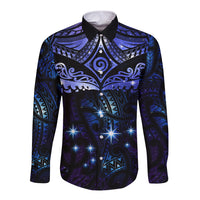 New Zealand Matariki Long Sleeve Button Shirt Maori Pattern and Matariki Sky Night
