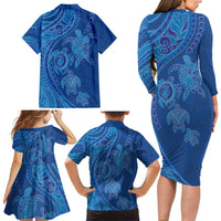 Hawaiian Turtles and Polynesian Art Tattoo Family Matching Long Sleeve Bodycon Dress and Hawaiian Shirt Ocean Abyss LT03 - Polynesian Pride