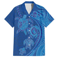 Hawaiian Turtles and Polynesian Art Tattoo Family Matching Short Sleeve Bodycon Dress and Hawaiian Shirt Ocean Abyss LT03 Dad's Shirt - Short Sleeve Blue - Polynesian Pride