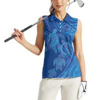 Hawaiian Turtles and Polynesian Art Tattoo Women Sleeveless Polo Shirt Ocean Abyss