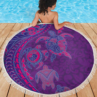 Hawaiian Turtles and Polynesian Art Tattoo Beach Blanket Dusky Violet