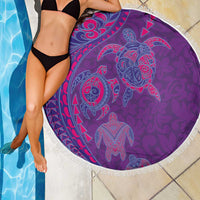 Hawaiian Turtles and Polynesian Art Tattoo Beach Blanket Dusky Violet