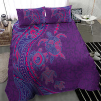 Hawaiian Turtles and Polynesian Art Tattoo Bedding Set Dusky Violet