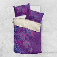 Hawaiian Turtles and Polynesian Art Tattoo Bedding Set Dusky Violet