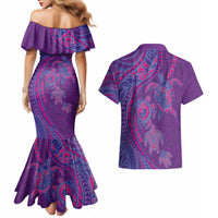 Hawaiian Turtles and Polynesian Art Tattoo Couples Matching Mermaid Dress and Hawaiian Shirt Dusky Violet LT03 - Polynesian Pride