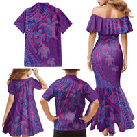 Hawaiian Turtles and Polynesian Art Tattoo Family Matching Mermaid Dress and Hawaiian Shirt Dusky Violet LT03 - Polynesian Pride