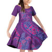 Hawaiian Turtles and Polynesian Art Tattoo Family Matching Off Shoulder Short Dress and Hawaiian Shirt Dusky Violet LT03 Daughter's Dress Purple - Polynesian Pride