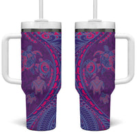 Hawaiian Turtles and Polynesian Art Tattoo Tumbler With Handle Dusky Violet