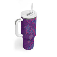 Hawaiian Turtles and Polynesian Art Tattoo Tumbler With Handle Dusky Violet