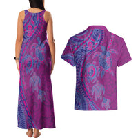Hawaiian Turtles and Polynesian Art Tattoo Couples Matching Tank Maxi Dress and Hawaiian Shirt Cerise LT03 - Polynesian Pride