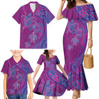 Hawaiian Turtles and Polynesian Art Tattoo Family Matching Mermaid Dress and Hawaiian Shirt Cerise LT03 - Polynesian Pride