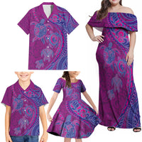Hawaiian Turtles and Polynesian Art Tattoo Family Matching Off Shoulder Maxi Dress and Hawaiian Shirt Cerise LT03 - Polynesian Pride