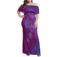 Hawaiian Turtles and Polynesian Art Tattoo Family Matching Off Shoulder Maxi Dress and Hawaiian Shirt Cerise LT03 Mom's Dress Pink - Polynesian Pride