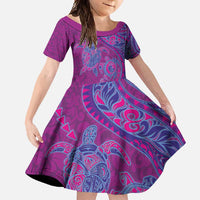 Hawaiian Turtles and Polynesian Art Tattoo Family Matching Summer Maxi Dress and Hawaiian Shirt Cerise LT03 Daughter's Dress Pink - Polynesian Pride