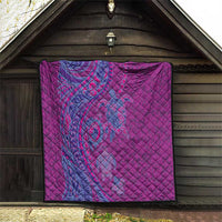 Hawaiian Turtles and Polynesian Art Tattoo Quilt Cerise