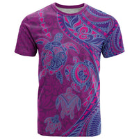 Hawaiian Turtles and Polynesian Art Tattoo T Shirt Cerise