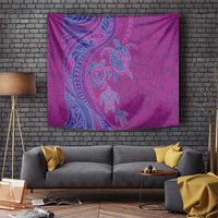 Hawaiian Turtles and Polynesian Art Tattoo Tapestry Cerise