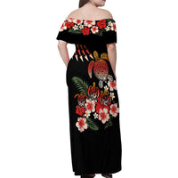 Hawaiian Hibiscus Turtle and Tropical Flower Family Matching Off Shoulder Maxi Dress and Hawaiian Shirt Dynamic Vibe LT03 - Polynesian Pride