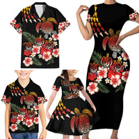 Hawaiian Hibiscus Turtle and Tropical Flower Family Matching Short Sleeve Bodycon Dress and Hawaiian Shirt Dynamic Vibe LT03 - Polynesian Pride