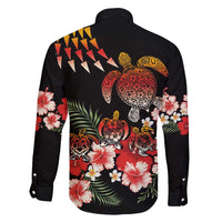 Hawaiian Hibiscus Turtle and Tropical Flower Family Matching Short Sleeve Bodycon Dress and Hawaiian Shirt Dynamic Vibe LT03 - Polynesian Pride
