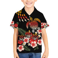 Hawaiian Hibiscus Turtle and Tropical Flower Family Matching Summer Maxi Dress and Hawaiian Shirt Dynamic Vibe LT03 Son's Shirt Black - Polynesian Pride