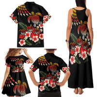 Hawaiian Hibiscus Turtle and Tropical Flower Family Matching Tank Maxi Dress and Hawaiian Shirt Dynamic Vibe