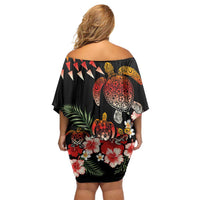 Hawaiian Hibiscus Turtle and Tropical Flower Off Shoulder Short Dress Dynamic Vibe