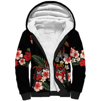 Hawaiian Hibiscus Turtle and Tropical Flower Sherpa Hoodie Dynamic Vibe