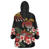 Hawaiian Hibiscus Turtle and Tropical Flower Wearable Blanket Hoodie Dynamic Vibe