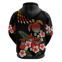 Hawaiian Hibiscus Turtle and Tropical Flower Zip Hoodie Dynamic Vibe