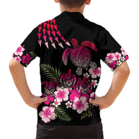 Hawaiian Hibiscus Turtle and Tropical Flower Family Matching Long Sleeve Bodycon Dress and Hawaiian Shirt Sweet Vibe LT03 - Polynesian Pride