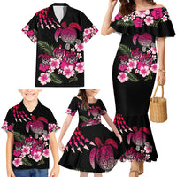 Hawaiian Hibiscus Turtle and Tropical Flower Family Matching Mermaid Dress and Hawaiian Shirt Sweet Vibe LT03 - Polynesian Pride