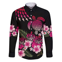 Hawaiian Hibiscus Turtle and Tropical Flower Family Matching Off The Shoulder Long Sleeve Dress and Hawaiian Shirt Sweet Vibe LT03 Dad's Shirt - Long Sleeve Black - Polynesian Pride