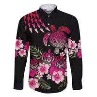 Hawaiian Hibiscus Turtle and Tropical Flower Family Matching Short Sleeve Bodycon Dress and Hawaiian Shirt Sweet Vibe LT03 Dad's Shirt - Long Sleeve Black - Polynesian Pride