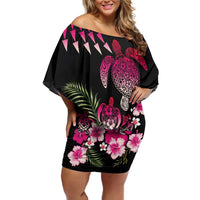 Hawaiian Hibiscus Turtle and Tropical Flower Off Shoulder Short Dress Sweet Vibe