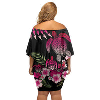 Hawaiian Hibiscus Turtle and Tropical Flower Off Shoulder Short Dress Sweet Vibe