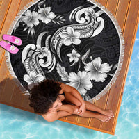 Hawaiian-Polynesian Art Tattoo Beach Blanket Hibiscus and Plumeria Grayscale