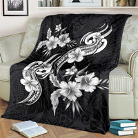 Hawaiian-Polynesian Art Tattoo Blanket Hibiscus and Plumeria Grayscale