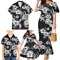 Hawaiian-Polynesian Art Tattoo Family Matching Mermaid Dress and Hawaiian Shirt Hibiscus and Plumeria Grayscale LT03 - Polynesian Pride