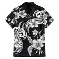 Hawaiian-Polynesian Art Tattoo Family Matching Off Shoulder Maxi Dress and Hawaiian Shirt Hibiscus and Plumeria Grayscale LT03 - Polynesian Pride