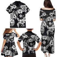Hawaiian-Polynesian Art Tattoo Family Matching Puletasi and Hawaiian Shirt Hibiscus and Plumeria Grayscale LT03 - Polynesian Pride