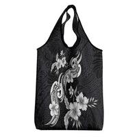 Hawaiian-Polynesian Art Tattoo Grocery Bag Hibiscus and Plumeria Grayscale